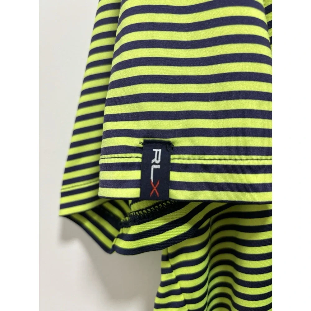 RLX Ralph Lauren Polo Golf Shirt XXL Lime Grn/Navy Striped Performance Mens 2XL
